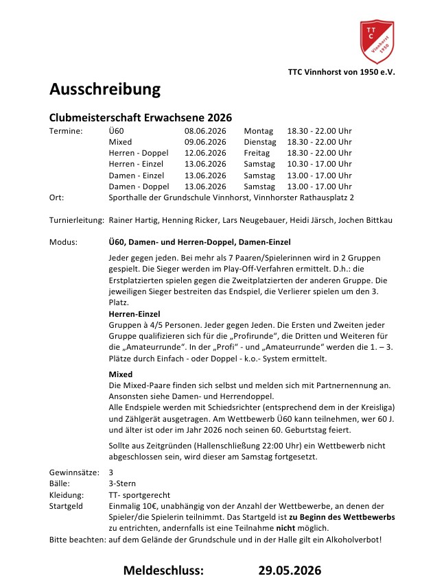 Ausschreibung Clubmeisterschaft 2026